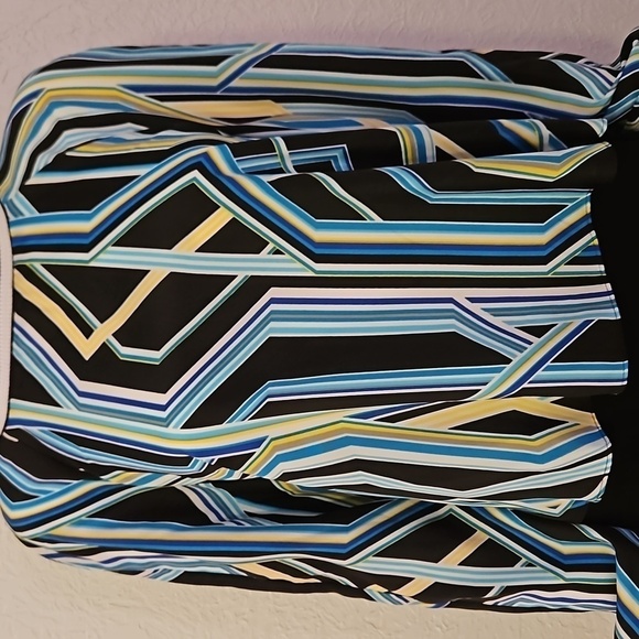 VTG BISOU BISOU Geometric Striped Mod Festival Disco Blouse Medium - Picture 4 of 11